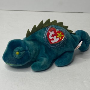 Ty Iggy the Iguana – Blue, No Tongue Beanie Baby Plush Iguana W/ Tags 9&quot; Long 1997 Stuffed Animal Toy