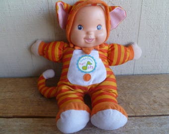 Sing & Learn Orange Striped Cat Doll 12" Tall Goldberger Vintage