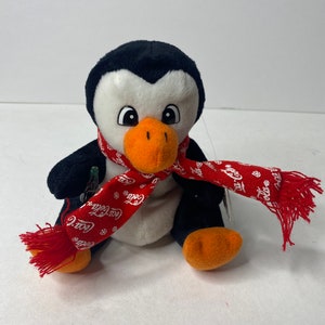Coca Cola Plush Penguin Holding Soda Bottle W/ Tags 6&quot; Tall Sitting 1997 Stuffed Animal Toy