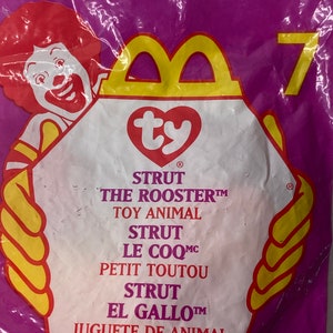 Ty Strut the Rooster Teenie Beanie Baby Plush Rooster McDonalds #7 NIP 5&quot; Long 1999 Stuffed Animal Toy