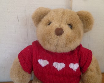 Jerry Elsner Plush Teddy Bear w/ Hearts Valentines 14" Tall 1998 Stuffed Animal Toy