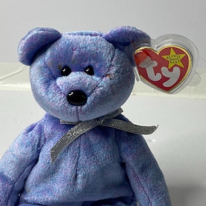Ty Clubby II the Bear Beanie Babies Plush Blue Teddy Bear 8.5&quot; Tall 1999 Beanie Babies Official Club (BBOC) Stuffed Animal Toy
