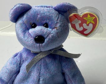 Ty Clubby II the Bear Beanie Babies Plush Blue Teddy Bear 8.5" Tall 1999 Beanie Babies Official Club (BBOC) Stuffed Animal Toy
