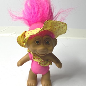 TNT Troll Doll Pink Swim Suit 8&quot; tall W/ Hair 1991