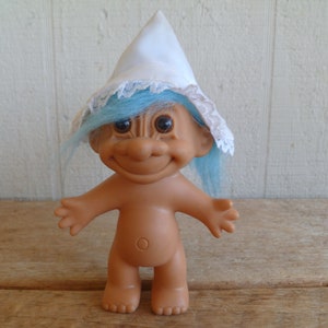Russ Troll Doll Blue Hair W/ Hat 6&quot; Tall W/ Hair Adorable Vintage