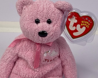 Ty Baby Girl the Bear Beanie Babies Plush Pink Teddy Bear W/ Tags 7.5" Tall 2002