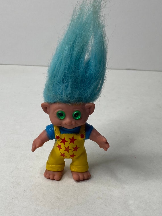 トロール人形 オーバーオール付き 青い髪 高さ7インチ ヘア付き M.T.