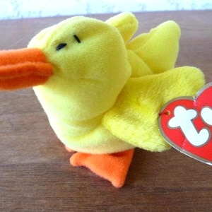 Ty Quacks the Duck Teenie Beanie Baby Plush Yellow Duck W/ Tags 3.5&quot; Tall 1993 Stuffed Animal Toy