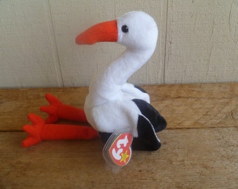 Rare Ty Beanie Baby Plush Stork "Stilts" W/ Tags 6" Tall 1999 Stuffed Animal Toy