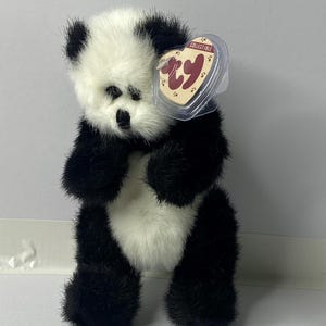 Ty Checkers the Panda Attic Treasures Plush Bear W/ Tags 9" Tall 1993 Stuffed Animal Toy