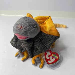 Ty Slayer le lézard à volants bonnet bébé lézard en peluche avec langue orange multicolore avec étiquettes 30 cm de long 2000 peluche