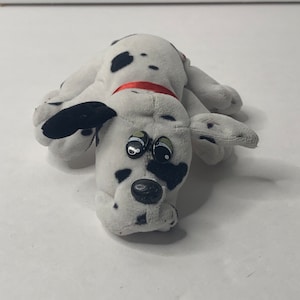 Pound Puppy Spotted Newborn Puppy White W/ Black Spots 8" Long 1985 Tonka Stuffed Animal Toy