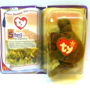 Rare Steg the Stegosaurus Ty Teenie Beanie Baby Plush Stegosaurus Dinosaur W/ Tags NIP 5.75&quot; Tall Y2K Stuffed Animal Toy