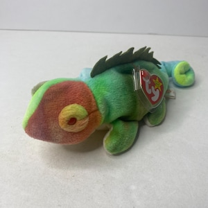 Ty Iggy the Iguana Pastel W/ Tongue Beanie Babies Plush Iguana W/ Tags 9.5&quot; Long 1997 Stuffed Animal Toy