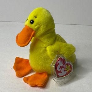 Ty Quackers the Duck Beanie Baby Plush Yellow Duck W/ Tags 5&quot; Tall 1993 Stuffed Animal Toy