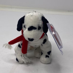 Ty Dizzy the Dalmatian Jingle Beanies Plush Christmas Dalmatian Dog W/ Tags 5.5&quot; Tall 2002 Stuffed Animal Toy