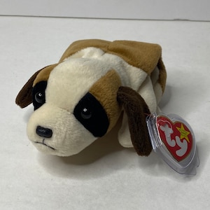 Ty Bernie the Saint Bernard Dog Beanie Babies Plush Dog W/ Tags 9&quot; Long 1996 Stuffed Animal Toy