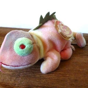 Ty Iggy the Iguana Beanie Babies Plush Iguana Pastel Tie Dye W/ Tongue W/ Tags 9.5&quot; Long 1997 Stuffed Animal Toy