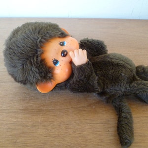 Large Monchichi Monkey Plush Puppet 12&quot; Tall 1974 Stuffed Animal Toy Vintage