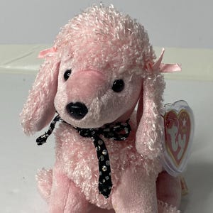 Ty Brigitte the Pink Poodle Beanie Babies Plush Pink Poodle Dog W/ Tags 7" Tall 2001 Stuffed Animal Toy