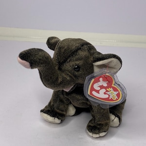 Ty Trumpet the Elephant Beanie Babies Plush Elephant W/ Tags  9&quot; Long 2000 Stuffed Animal Toy