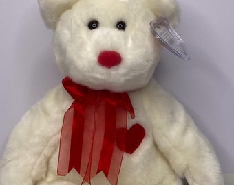 Ty Beanie Buddy Valentino - 赤いハートのついた白いテディベア