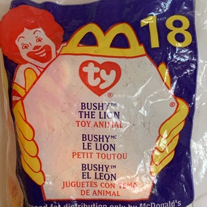 Ty Bushy The Lion Teenie Beanie Baby Plush Lion NIP 7&quot; Tall Y2K McDonalds Happy Meal Toy Stuffed Animal Toy
