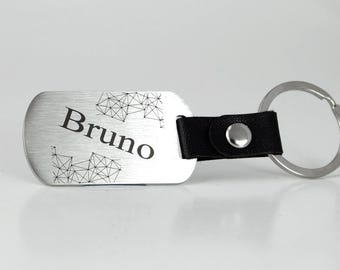 Personalized Leather Dog Tag Keychain: Engraved Name, Tech Gamer Gift