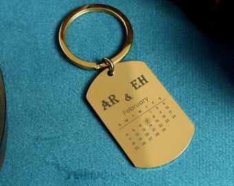 Custom Calendar Keychain, Personalized Initials, Anniversary Gift