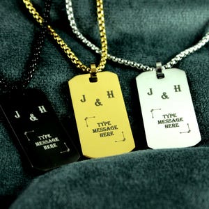 Personalised Initials Couples Necklace, Rectangle Pendant Necklace, Add Your Own Message, Custom Jewellery, Birthday Wedding Gift, Wedding