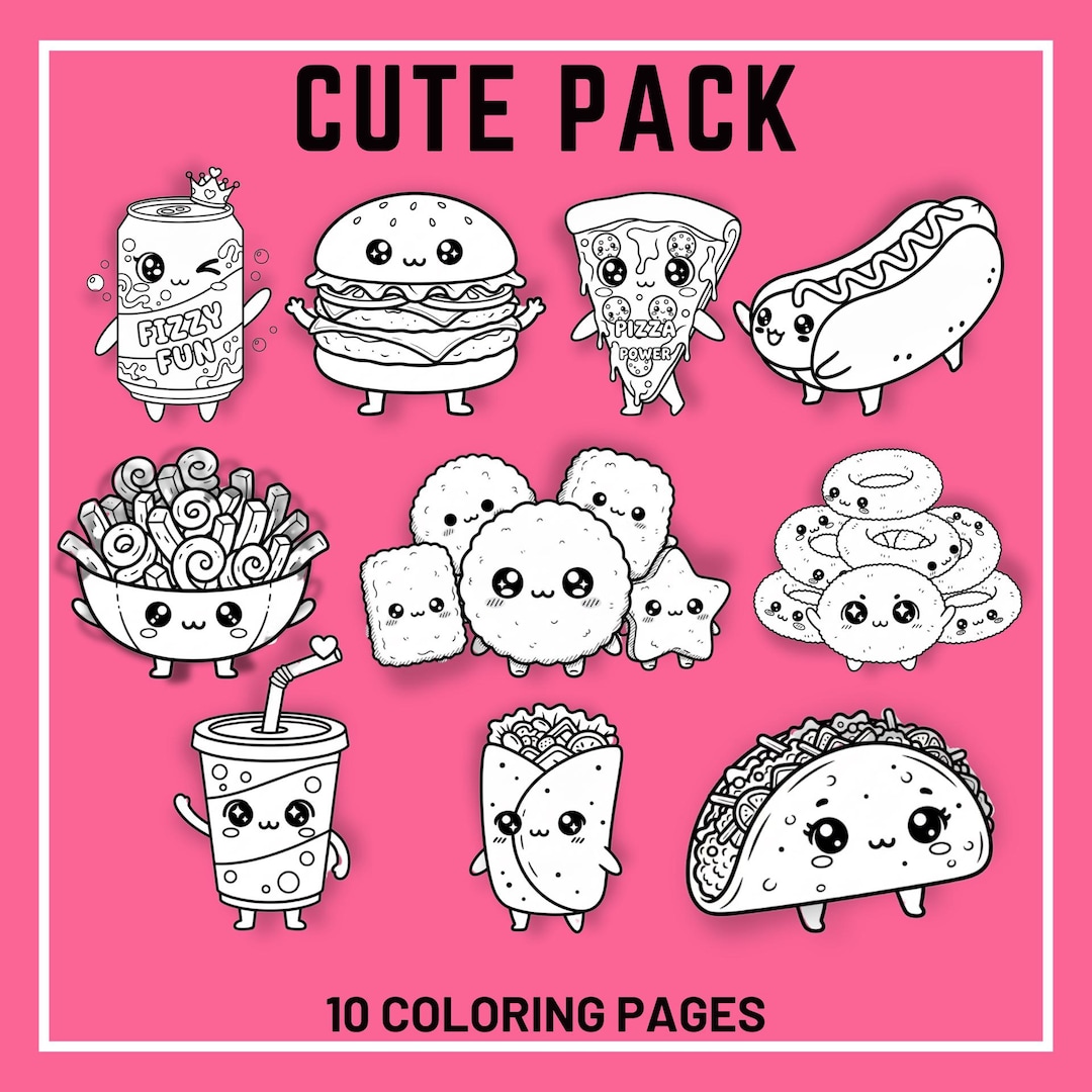 10 Kawaii Fast Food Coloring Pages | Snack Printable Pack | PDF - Etsy