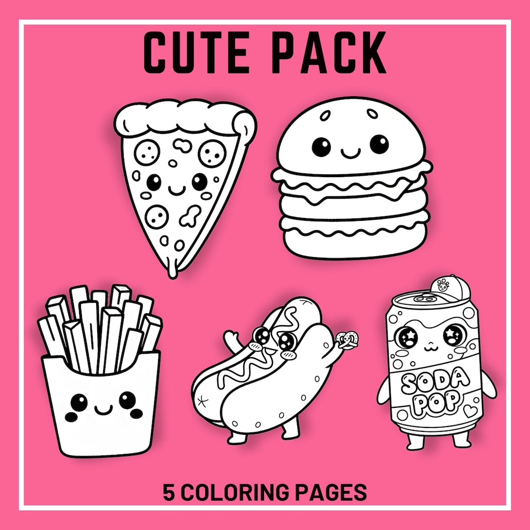 Kawaii Fast Food Coloring Pages | Printable Burger, Fries, Pizza (PDF ...