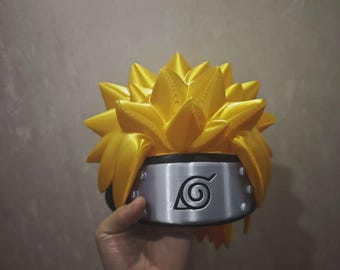 Naruto Uzumaki Golden Spiky Hair Headpiece, Wearable Cosplay Helmet, Handmade PLA Anime Costume Accessory