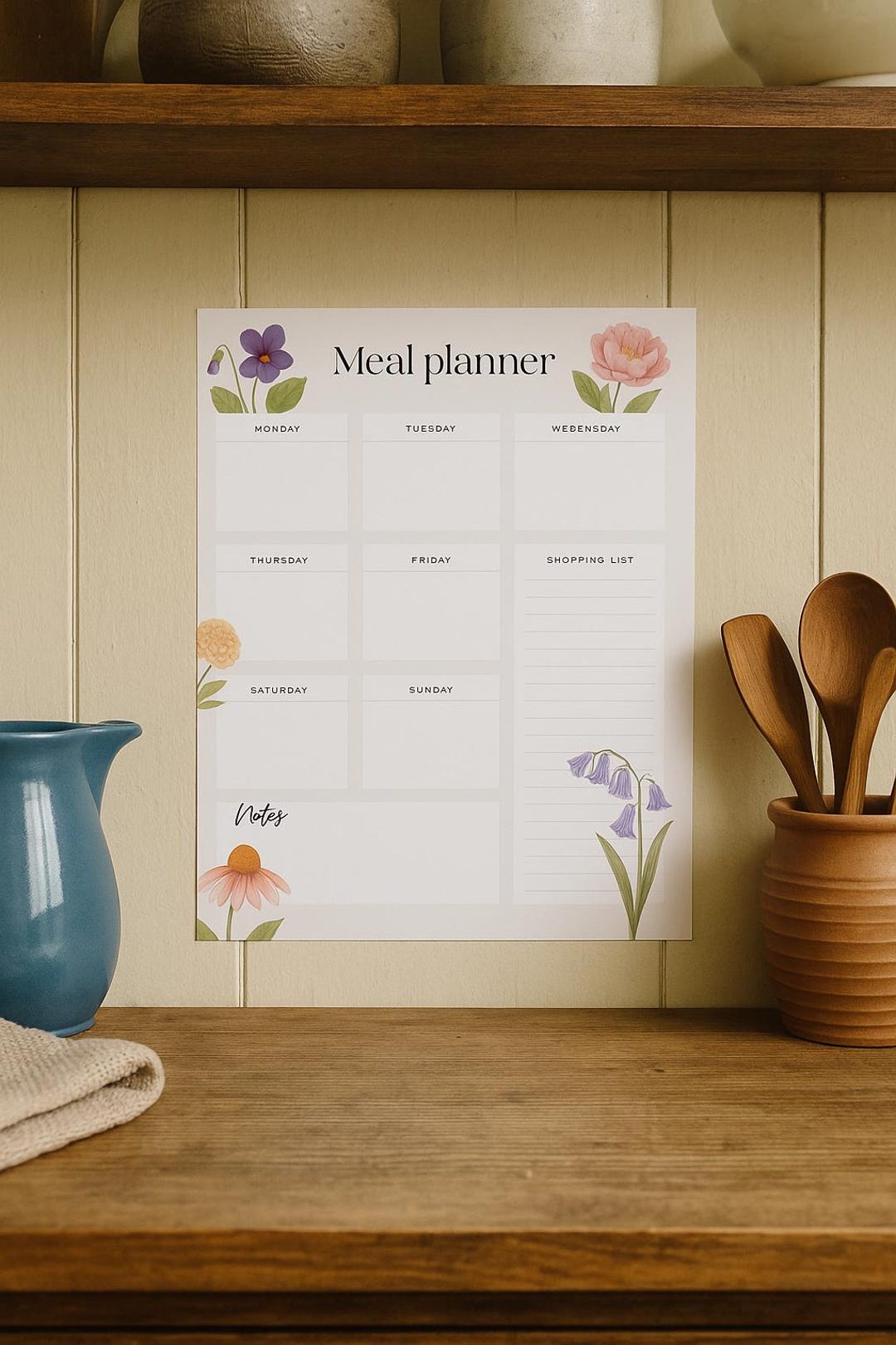 Floral Weekly Meal Planner Printable | Watercolor Meal Planning Sheet ...