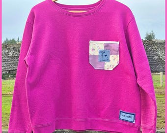 SIZE XL - Up-cycled Patchwork Quilt Block Crewneck Sweatshirt