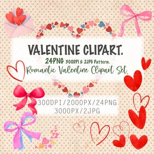 Clipart di cuori ad acquerello, grafica per San Valentino (download digitale, uso commerciale)