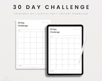 30 Day Challenge Tracker: Printable Habit & Progress Planner (A4 Digital PDF)