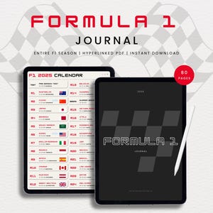 F1 Journal 2025 | Formula 1 Season Logbook | F1 Race Calendar Tracker | A4 Printable |  Digital PDF | Grand Prix Planner | F1 Fan Gift