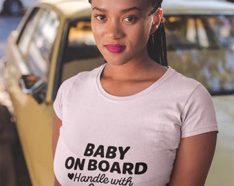 Maternity Pregnancy Announcement Unisex Softstyle T-Shirt, Baby Reveal Tee, Expecting Mom Gift, Handle with Love Shirt, Baby Shower Top