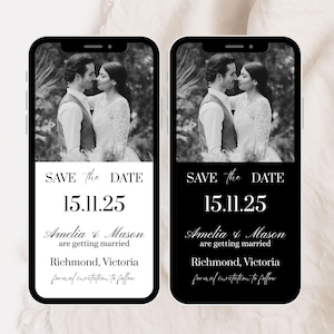 Minimalist Digital Save the Date for Phone | Black & White Wedding Invitation Template | Editable Canva Design | Instant Download