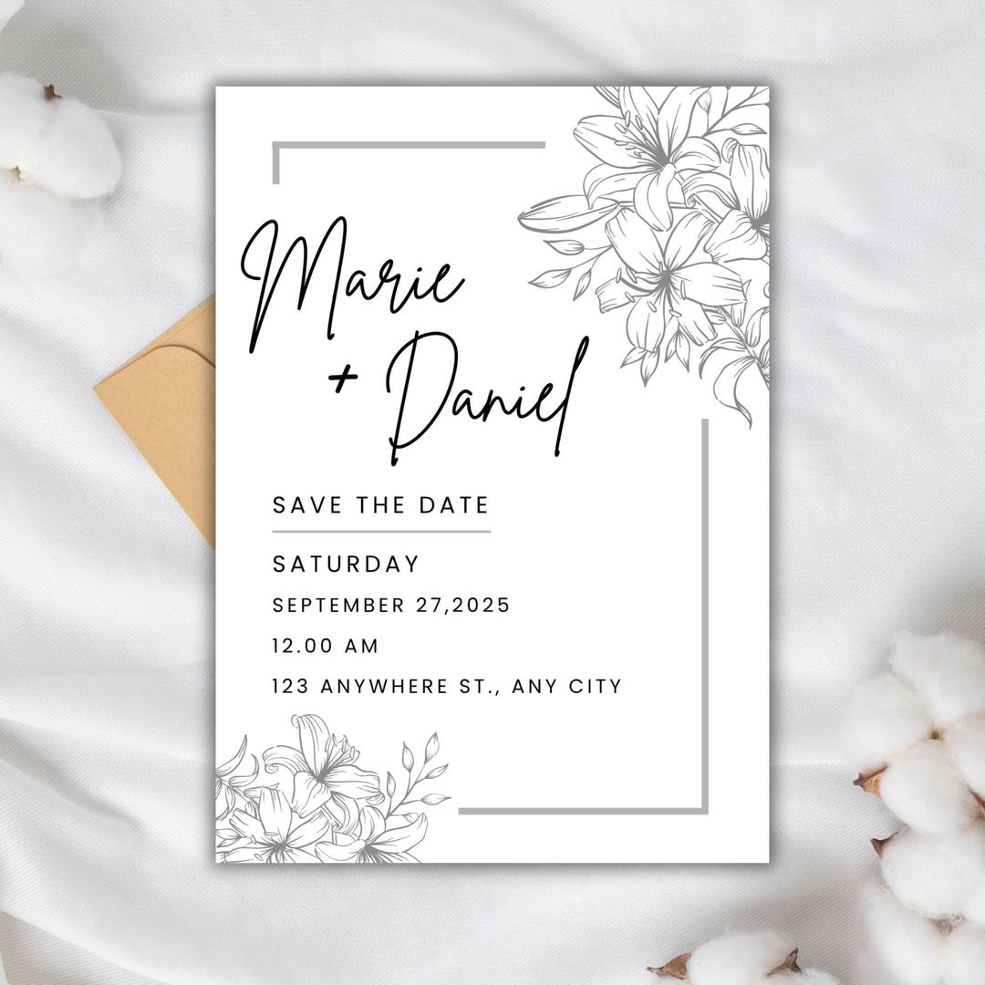 Minimalist Save the Date Template | Editable Wedding Invitation ...