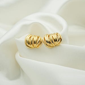 18K Gold Statement Earrings • Chunky Studs • Large Gold Stud Earrings • Chunky Gold Earring • Jewelry Gift Women • Minimalist Stud Earrings