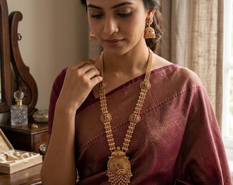 Heritage Rajwadi Kundan Polki Necklace Set With Earrings: South Indian Temple Jewelry, Indian Bridal Wedding Jewellery