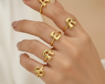 Gold Initial Ring • Personalized Brass Letter Ring, Handmade