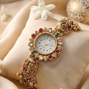Ethnic Kashmiri Kundan Jewelry Bracelet Watch for Women: South Indian Jewelry