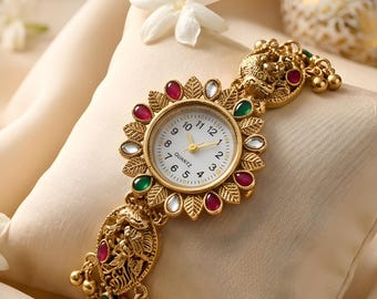 Ethnic Kashmiri Kundan Jewelry Bracelet Watch for Women: South Indian Jewelry