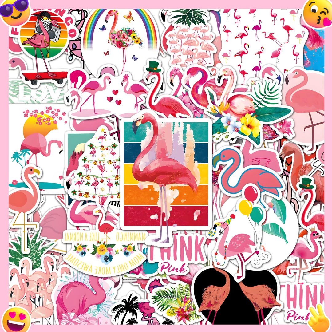 Flamingo Sticker Pack of 50 Tropical Pink Flamingo Decor Gifts Flamingo ...