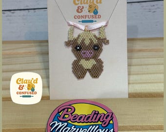 Highland Cow Necklace | Handmade Seed Bead Jewellery | Animal Pendant | Quirky Gift