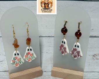 Floral Ghost Handmade Earrings -  Made to Order