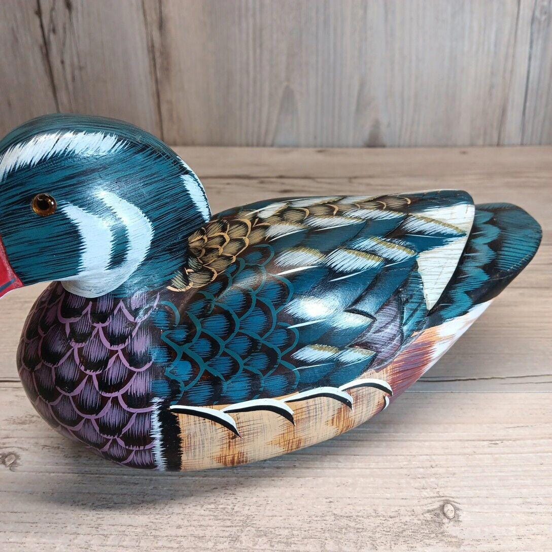 木製のデコイ Handcrafted Wooden Duck Decoy - Vibrant Art Piece - Etsy